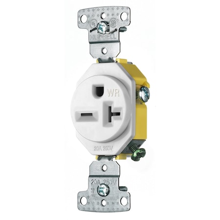 Hubbell Wiring Device-Kellems Straight Blade Receptacle, 6-20R, 20 A, 250V AC, 2 Pole, 3 Wire, Self-Grounded RR205WWR